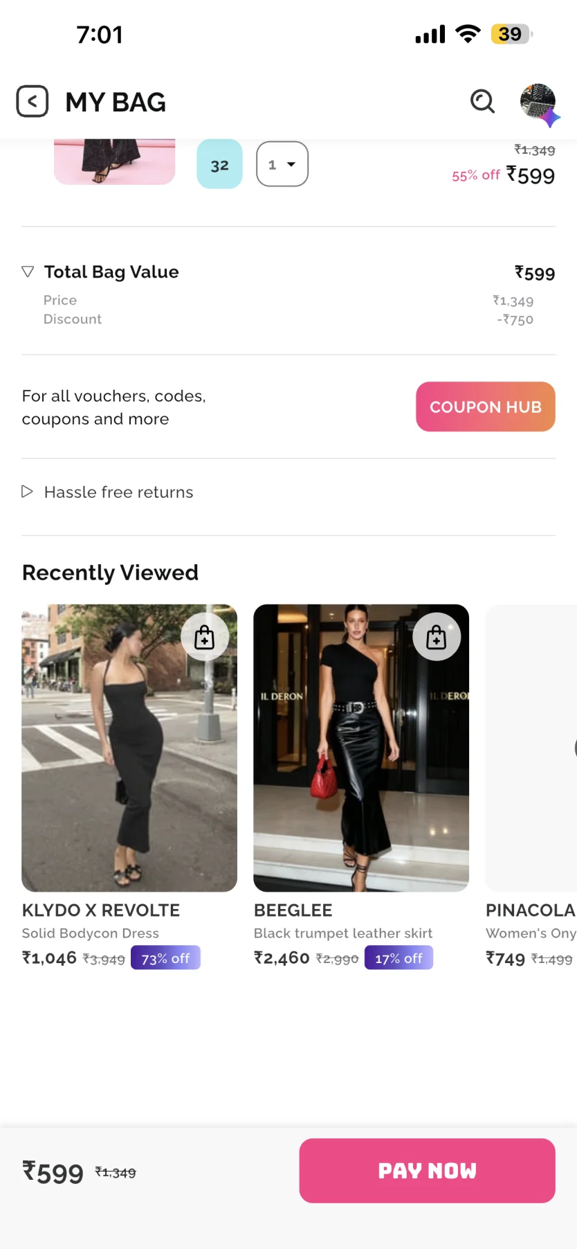 Recently viewed products in Klydo's cart
